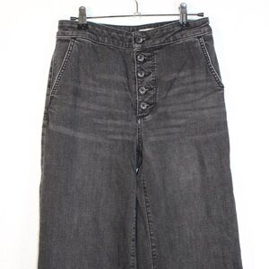 Black High-Rise Wide Leg Jeans • Button Fly • Cropped